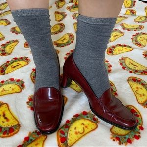 Vintage leather block heel loafers